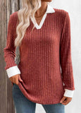 Brick Red Patchwork Long Sleeve Sweatshirt