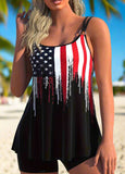 Circular Ring American Flag Print Tankini Set