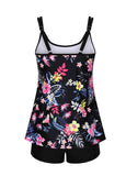 Circular Ring Floral  Print  Black Tankini Set