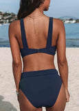 Longline V Neck Bralette & Navy Classic High Waist Bikini Set