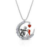 Skull Couple Heart Cut Sterling Silver Necklace