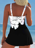 Tie Black Floral Print One Piece Swimdres