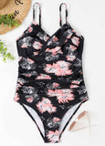 Criss Cross  Floral Print One Piece Swimwear