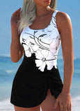 Tie Black Floral Print One Piece Swimdres