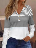 Striped Long Sleeve Turn Down Collar Sweatshirt