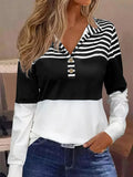 Striped Long Sleeve Turn Down Collar Sweatshirt