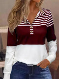 Striped Long Sleeve Turn Down Collar Sweatshirt