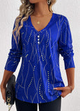 Button Geometric Print Long Sleeve T Shirt