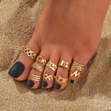 10pcs/Set Vintage Open Star & Moon Toe Ring