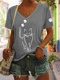 Women's Cute Cat Print Cat Lovers Casual V-Neck Tee