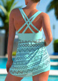 Lace Stitching Cross Strap Swimdress Set