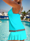 Stripe Print Cyan Tankini Set