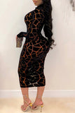 Geometric Print Long Sleeve Bodycon Maxi Dress