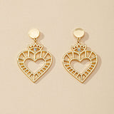 1.2 X 2.0 Inch Metal Heart Gold Earring Set - soofoom.com