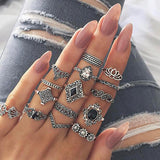 Silver Metal Geometric Design Ring Set