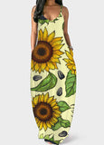 Bohemian V Neck Sunflower Print  Maxi Dress