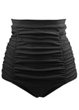 High Waist Ruched Black Swimwear Panty - soofoom.com