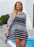 Asymmetric Hem Monochrome Stripe Cover Up - soofoom.com