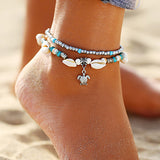 Shell Metal Turquoise Detail Turtle Anklet - soofoom.com