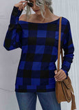 Diagonal Collar Plaid Simple T-Shirt