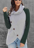 Button Asymmetric Hem Wrap Pullover Sweater