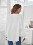 Button-Accent Long-Sleeve Hem Top