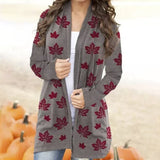 Leaves Printed Casual Women's Cardigan