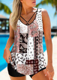 Geometric Print Wide Strap  Tankini Set