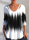 Cut Out Ombre Black V Neck T Shirt