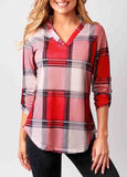 Plaid V Neck Orange 3/4 Sleeve T Shirt