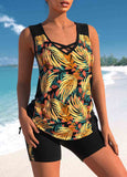 Leaf Print Cross Strap Tankini Set