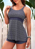 Wide Strap Geometric Print  Tankini Set