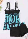 Color Block Printed Tankinis  Set Swimwear