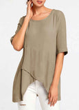 Pocket Hem Half Sleeve Cotton Blouse