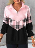 Zipper Tartan Print   Sweatshirt