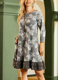 Floral Print Double Side Pockets Round Neck Dress