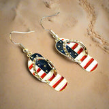 Rhinestone Metal American Flag Print Earrings - soofoom.com