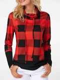 Plaid Drawstring Detail Long Sleeve Sweatshirt