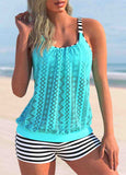 Striped Lace Stitching Tankini Set