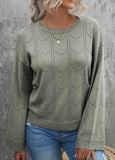 Solid  Horn Sleeve Hollow Knit Top