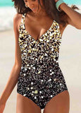 Sparkling Color Block Print One Piece Swimsuit