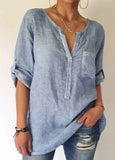 Solid  Lantern Sleeve Hemp  Blouse