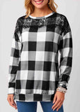 Lace Panel Plaid Long Sleeve T Shirt