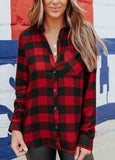 Plaid Print Button Up  Blouse