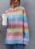 Rainbow print Stripe Drawstring Hoodie