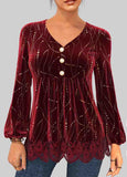 Velvet Stitching Hot Stamping Blouse