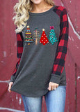 Plaid Splicing Pullover  T-shirt