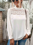 Ruffled Crewneck  Splicing Lace Blouse