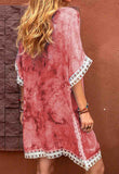 Red Crochet Tie-dye Beach Cover Up