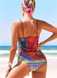 Retro Print Strap  Boho Tankinis Swimsuits